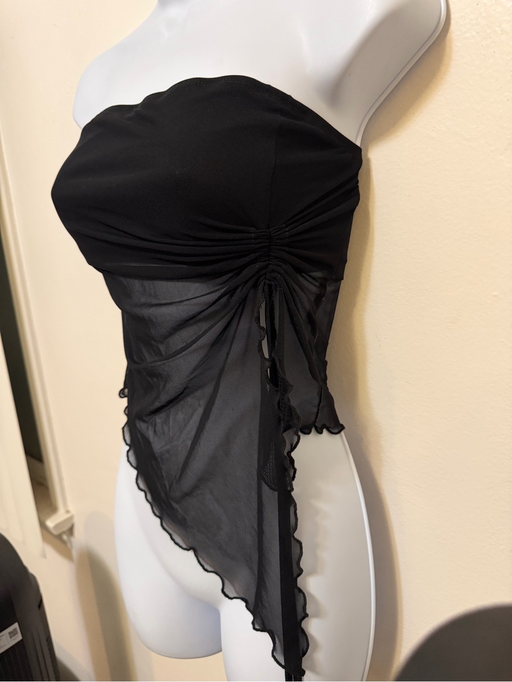 SHEIN Black Strapless Ruched Mesh Top - Picture 5 of 7